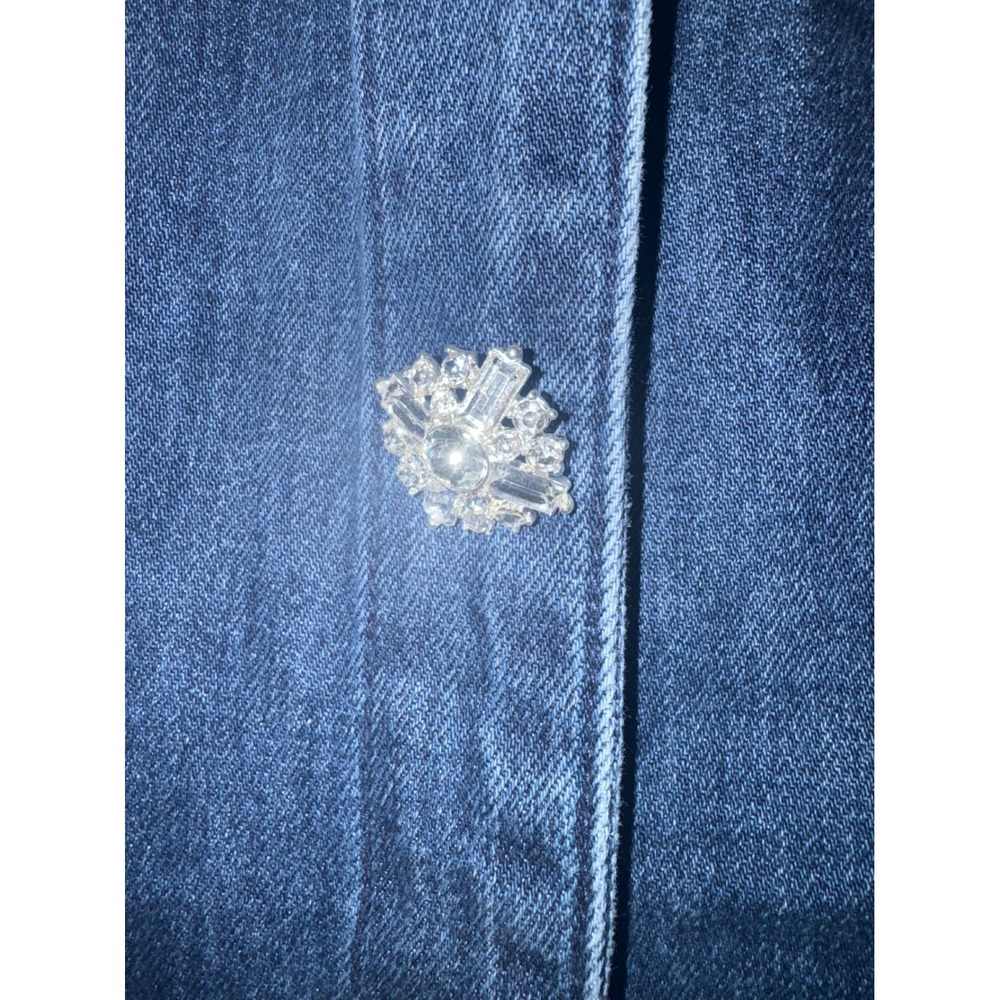 Self-Portrait Rhinestone Trim Denim Mini Dress Dark Wash Crystal Button US 12 - Picture 11 of 12